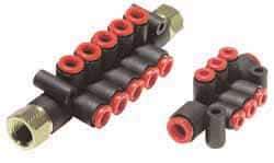 SMC PNEUMATICS - 1/4" Inlet, 6mm Outlet Manifold - 125mm Long, 2 Inlet Ports, 10 Outlet Ports - Best Tool & Supply