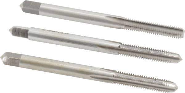 Interstate - #10-32 UNF, 4 Flute, Bottoming, Plug & Taper, Bright Finish, High Speed Steel Tap Set - Right Hand Cut, 2-3/8" OAL, 7/8" Thread Length - Exact Industrial Supply