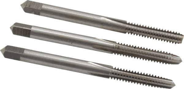 Interstate - #10-24 UNC, 4 Flute, Bottoming, Plug & Taper, Bright Finish, High Speed Steel Tap Set - Right Hand Cut, 2-3/8" OAL, 7/8" Thread Length - Best Tool & Supply