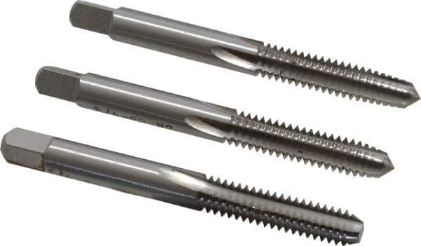 Interstate - 1/4-20 UNC, 4 Flute, Bottoming, Plug & Taper, Bright Finish, High Speed Steel Tap Set - Right Hand Cut, 2-1/2" OAL, 1" Thread Length - Best Tool & Supply