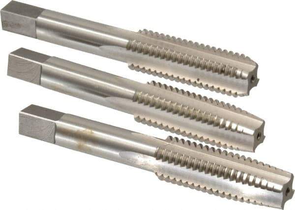 Interstate - 9/16-12 UNC, 4 Flute, Bottoming, Plug & Taper, Bright Finish, High Speed Steel Tap Set - Right Hand Cut, 3-19/32" OAL, 1-21/32" Thread Length - Best Tool & Supply