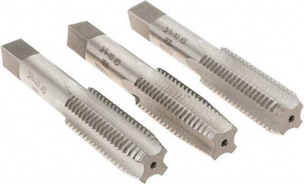 Interstate - 3/4-10 UNC, 4 Flute, Bottoming, Plug & Taper, Bright Finish, High Speed Steel Tap Set - Right Hand Cut, 4-1/4" OAL, 2" Thread Length - Best Tool & Supply