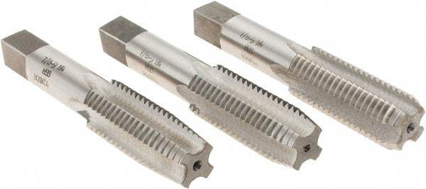 Interstate - 7/8-9 UNC, 4 Flute, Bottoming, Plug & Taper, Bright Finish, High Speed Steel Tap Set - Right Hand Cut, 4-11/16" OAL, 2-7/32" Thread Length - Best Tool & Supply