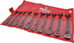 Proto - 10 Piece, 10mm to 19mm, 12 Point Combination Wrench Set - Metric Measurement Standard, Black/Chrome Finish, Comes in Pouch - Best Tool & Supply