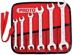 Proto - 6 Piece, 8mm x 9mm to 18mm x 19mm, Open End Wrench Set - Metric Measurement Standard, Satin Finish, Comes in Nylon Roll - Best Tool & Supply