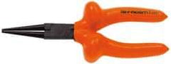 Facom - 6-7/8" OAL, 1-25/32" Jaw Length x 1-5/16" Jaw Width, Long Nose Side Cutting Insulated Pliers - Serrated Jaw, Round Thin Nose Head, Cushion Grip Handles - Best Tool & Supply