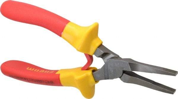 Facom - 6-19/32" OAL, 1-13/16" Jaw Length x 11/32" Jaw Width, Long Nose Insulated Pliers - Serrated Jaw, Flat Nose Head, Cushion Grip Handles - Best Tool & Supply