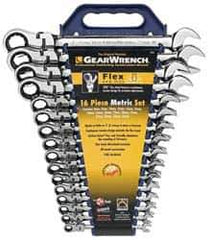 GearWrench - 16 Piece, 8mm to 25mm, Combination Wrench Set - Metric Measurement Standard, Chrome Finish, Comes in Tray - Best Tool & Supply