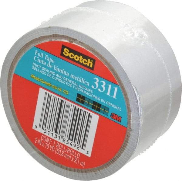 3M - 2" x 10 Yds Silver Foil Tape - 3.6 mil, Rubber Adhesive, Aluminum Foil Backing, 17 Lb/ln Tensile Strength, -10°F to 180°F, Series 3311 - Best Tool & Supply