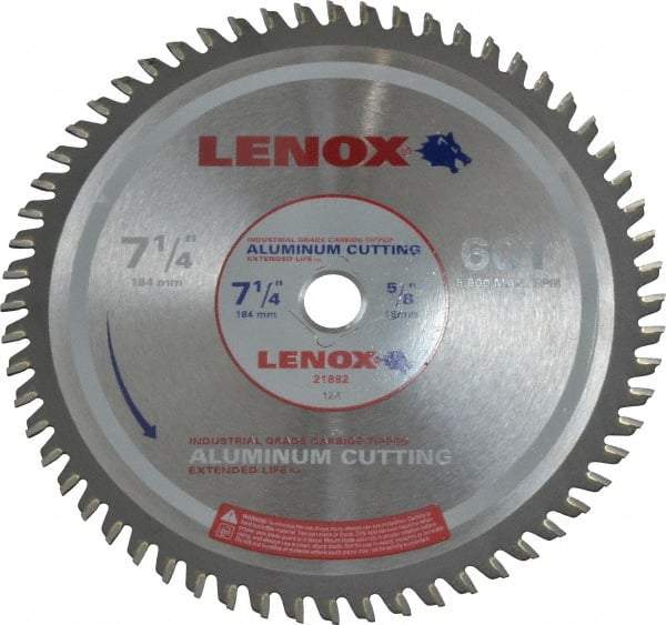 Lenox - 7-1/4" Diam, 5/8" Arbor Hole Diam, 60 Tooth Wet & Dry Cut Saw Blade - Titanium Carbide-Tipped, General Purpose Action, Standard Round Arbor - Best Tool & Supply