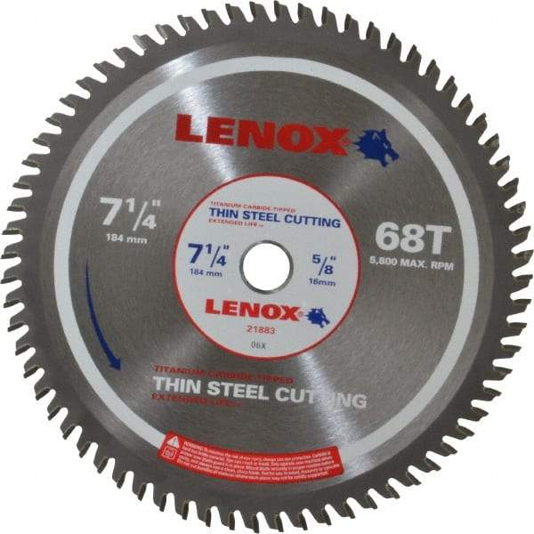 Lenox - 7-1/4" Diam, 5/8" Arbor Hole Diam, 68 Tooth Wet & Dry Cut Saw Blade - Titanium Carbide-Tipped, General Purpose Action, Standard Round Arbor - Best Tool & Supply