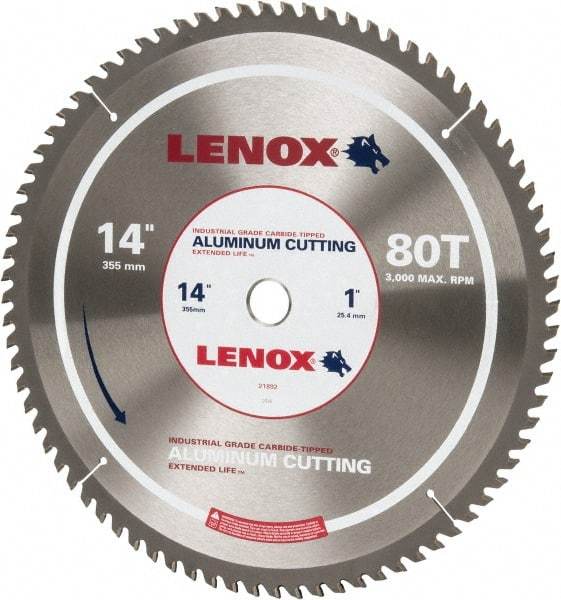 Lenox - 14" Diam, 1" Arbor Hole Diam, 80 Tooth Wet & Dry Cut Saw Blade - Titanium Carbide-Tipped, General Purpose Action, Standard Round Arbor - Best Tool & Supply