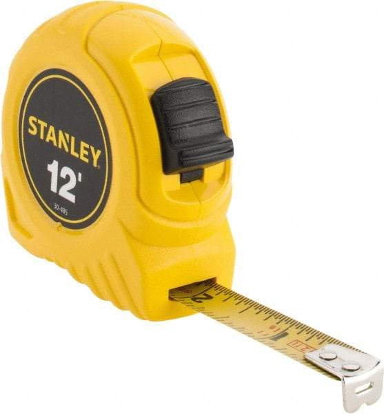 Stanley - 12' x 1/2" Yellow Blade Tape Measure - 1/32 & 1/16" Graduation, Inch Graduation Style, Yellow Case - Best Tool & Supply