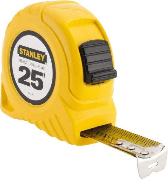 Stanley - 25' x 1" Yellow Blade Tape Measure - 1/16 & 1/8" Graduation, Inch Graduation Style, Yellow Case - Best Tool & Supply