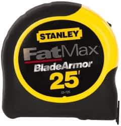 Stanley - 25' x 1-1/4" Yellow Blade Tape Measure - 1/16" Graduation, Inch Graduation Style, Yellow/Black Case - Best Tool & Supply