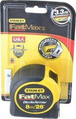 Stanley - 26' x 1-1/4" Yellow Blade Tape Measure - 1/32 & 1/16" & 1mm Graduation, Inch/Metric Graduation Style, Yellow/Black Case - Best Tool & Supply