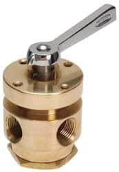 Made in USA - Flow Diverting Valves; Pipe Size: 1/2 (Inch); Type: 4-Way ; Style: No Stack ; Material: Brass ; Rotor Material: Stainless Steel ; Seal Material: Viton O-Ring Set - Exact Industrial Supply