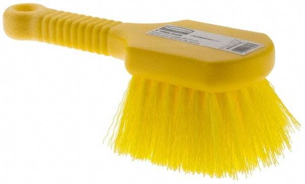 Rubbermaid - Synthetic Utility Scrub Brush - 8" OAL, Short Handle, Yellow, Plastic Block - Best Tool & Supply