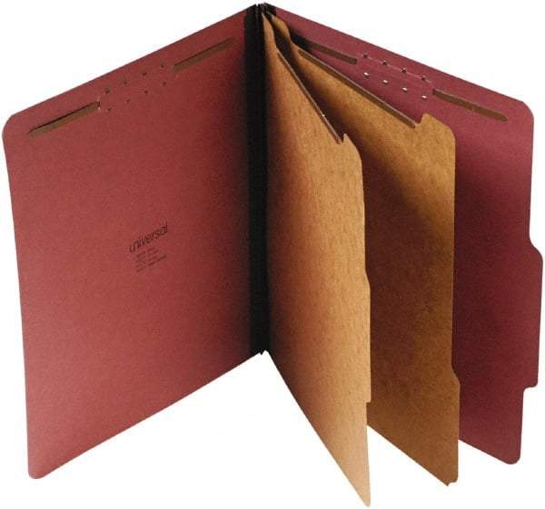 UNIVERSAL - 8-1/2 x 11", Letter Size, Red, Classification Folders with Top Tab Fastener - 25 Point Stock, Right of Center Tab Cut Location - Best Tool & Supply