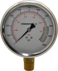 Enerpac - 0 to 10,000 psi Pressure Rating, 1/2 NPTF Gauge Connection, Hydraulic Pressure Liquid Filled Gage - 4" Face Diam - Best Tool & Supply