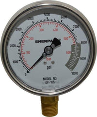 Enerpac - 0 to 10,000 psi Pressure Rating, 1/2 NPTF Gauge Connection, Hydraulic Pressure Dry Gage - 4" Face Diam - Best Tool & Supply