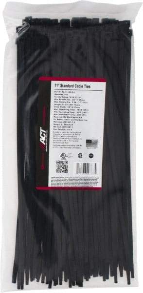 Made in USA - 11-1/4" Long Black Nylon Standard Cable Tie - 50 Lb Tensile Strength, 1.32mm Thick, 77.78mm Max Bundle Diam - Best Tool & Supply