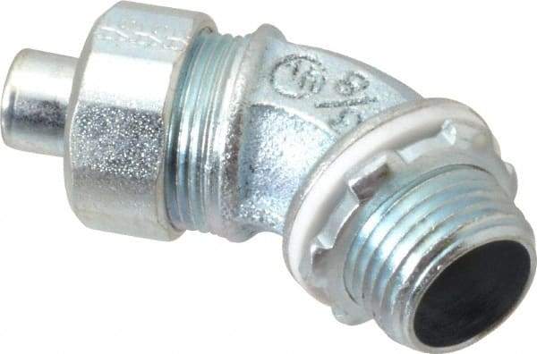 Cooper Crouse-Hinds - 3/8" Trade, Malleable Iron Threaded Angled Liquidtight Conduit Connector - Noninsulated - Best Tool & Supply