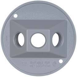 Cooper Crouse-Hinds - 3 Outlet, 1/2" Hole Diam, Powder Coat Finish, Round Noncorrosive Weatherproof Box Cover - 4-1/2" Wide x 9/16" High, Wet Locations, Aluminum, UL Listed - Best Tool & Supply