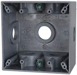 Cooper Crouse-Hinds - 2 Gang, (7) 3/4" Knockouts, Aluminum Square Outlet Box - 4-1/2" Overall Height x 4-1/2" Overall Width x 2-21/32" Overall Depth, Weather Resistant - Best Tool & Supply