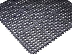 Anti-Fatigue Modular Tile Mat: Dry & Wet Environment, 5″ Length, 36″ Wide, 3/4″ Thick, Beveled Edge, Black Rubber Base, Rough, Drainage Holes, Series 550, REACH Compliant