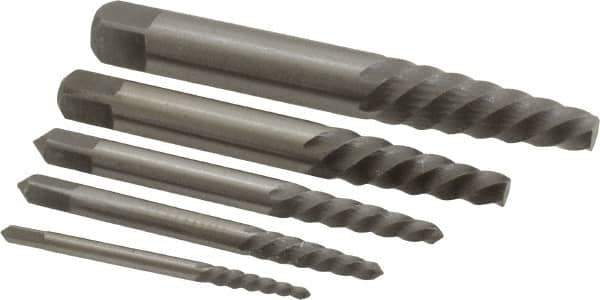 Interstate - 5 Piece Spiral Flute Screw Extractor Set - Screw Range 3/16 to 3/4" - Best Tool & Supply