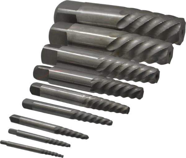 Interstate - 9 Piece Spiral Flute Screw Extractor Set - Screw Range 3/16 to 2-1/8" - Best Tool & Supply