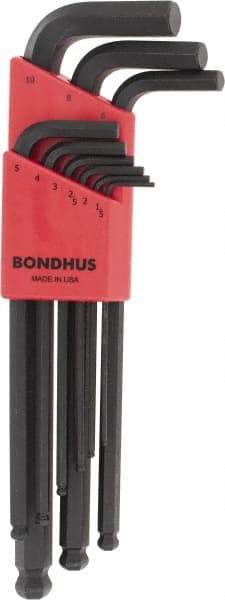 Bondhus - 9 Piece L-Key Ball End Hex Key Set - Hex Range 1.5 to 10mm - Best Tool & Supply