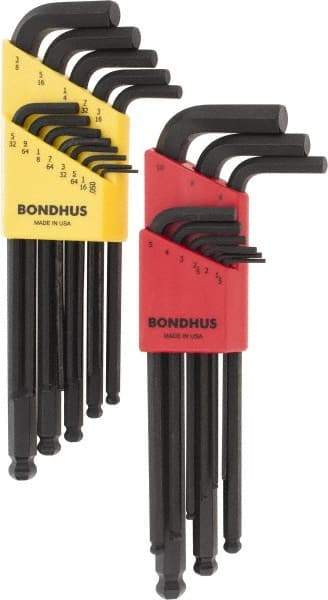 Bondhus - 22 Piece L-Key Ball End Hex Key Set - Hex Range 0.05 to 3/8" - Best Tool & Supply