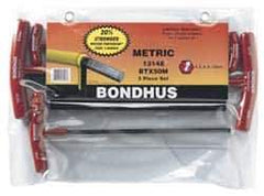 Bondhus - 5 Piece T-Handle Ball End Hex Key Set - Hex Range 4 to 10mm, Alloy Steel - Best Tool & Supply