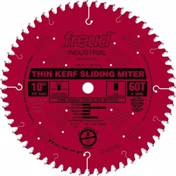 Freud - 10" Diam, 5/8" Arbor Hole Diam, 60 Tooth Wet & Dry Cut Saw Blade - Carbide-Tipped, Standard Round Arbor - Best Tool & Supply