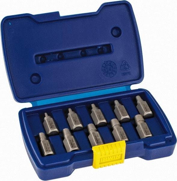 Irwin Hanson - 10 Piece Spiral Flute Screw Extractor Set - Screw Range 1/8 to 13/32" - Best Tool & Supply