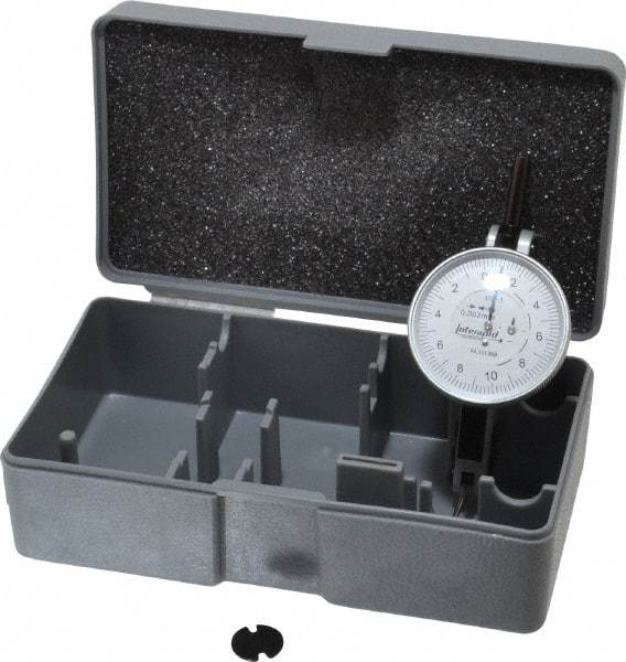 INTERAPID - 0.4 mm Range, 0.002 mm Dial Graduation, Horizontal Dial Test Indicator - 1-1/2 Inch White Dial, 0-10-0 Dial Reading - Best Tool & Supply