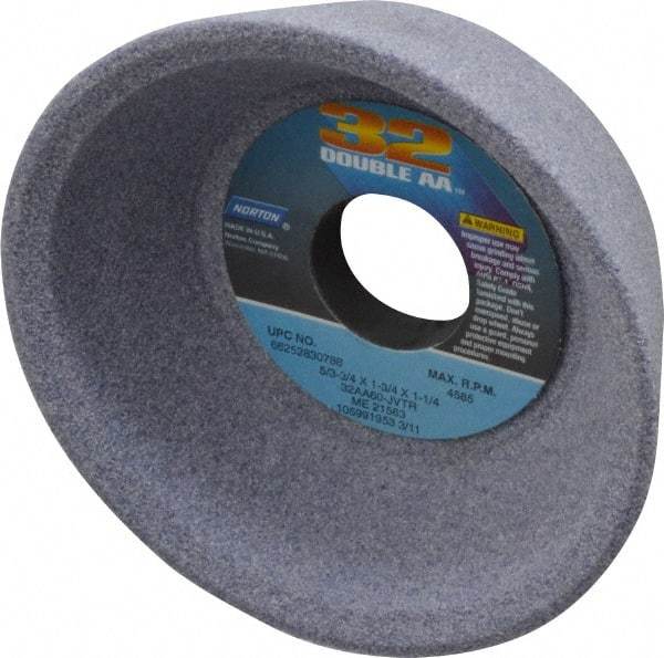 Norton - 5" Diam, 1-1/4" Hole Size, 1-3/4" Overall Thickness, 60 Grit, Type 11 Tool & Cutter Grinding Wheel - Medium Grade, Aluminum Oxide, K Hardness, Vitrified Bond, 4,585 RPM - Best Tool & Supply