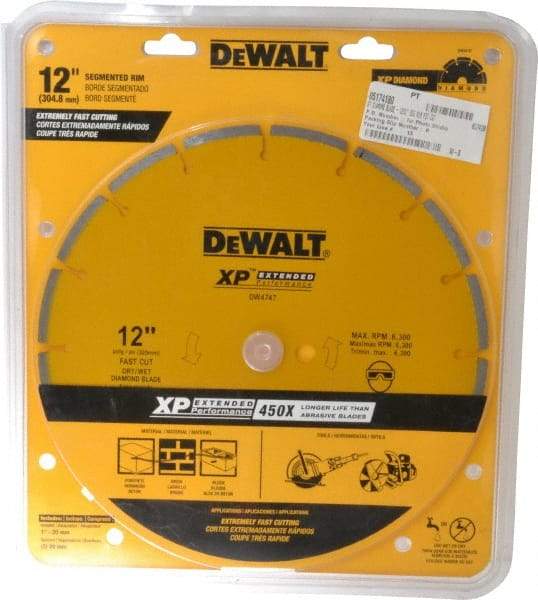 DeWALT - 12" Diam, 1" Arbor Hole Diam, Wet & Dry Cut Saw Blade - Diamond-Tipped, General Purpose Action, Standard Round Arbor - Best Tool & Supply