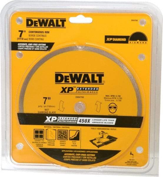 DeWALT - 7" Diam, 5/8" Arbor Hole Diam, Wet & Dry Cut Saw Blade - Diamond-Tipped, Standard Round Arbor - Best Tool & Supply