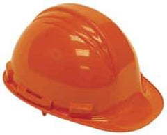 North - ANSI Type I, Class E Rated, 4-Point, Pin Lock Adjustment Hard Hat - One Size Fits Most, Orange, Standard Brim - Best Tool & Supply