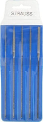 Strauss - 5 Piece Diamond Pattern File Set - 5-1/2" Long, Fine Coarseness, Square Handle, Set Includes Equalling, Half Round, Round, Square - Best Tool & Supply