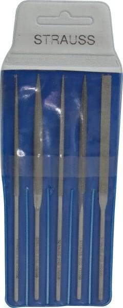 Strauss - 5 Piece Diamond Pattern File Set - 5-1/2" Long, Fine Coarseness, Round Handle, Set Includes Equalling, Half Round, Round, Square, Three Square - Best Tool & Supply