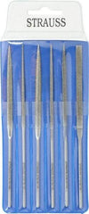 Strauss - 6 Piece Diamond Pattern File Set - 5-1/2" Long, Coarse Coarseness, Round Handle, Set Includes Crossing, Equalling, Half Round, Round, Square, Three Square - Best Tool & Supply