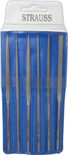 Strauss - 6 Piece Diamond Pattern File Set - 5-1/2" Long, Fine Coarseness, Round Handle, Set Includes Crossing, Equalling, Half Round, Round, Square, Three Square - Best Tool & Supply