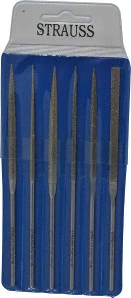 Strauss - 6 Piece Diamond Pattern File Set - 5-1/2" Long, Medium Coarseness, Round Handle, Set Includes Crossing, Equalling, Half Round, Round, Square, Three Square - Best Tool & Supply