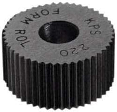 Made in USA - 5/16" Diam, 70° Tooth Angle, 90 TPI, Standard (Shape), Form Type Cobalt Straight Knurl Wheel - 5/32" Face Width, 1/8" Hole, Circular Pitch, Bright Finish, Series BP - Exact Industrial Supply