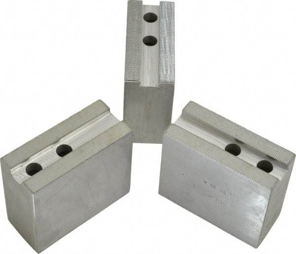 H & R Manufacturing - 11" Chuck Capacity, 1.5mm x 60° Serrated Attachment, Square Soft Lathe Chuck Jaw - 3 Jaws, Aluminum, 1.181" Btw Mount Hole Ctrs, 4" Long x 1-3/4" Wide x 3-1/2" High, 0.63" Groove, 12mm Fastener - Best Tool & Supply