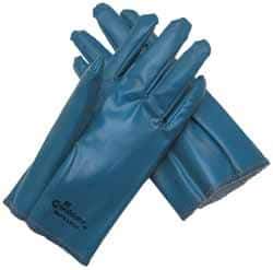 MCR Safety - Size L (9) Nitrile Coated Cotton Interlock General Protection Work Gloves - For General Purpose, Fully Coated, Slip-On Cuff, Full Fingered, White/Blue/Dark Brown, Paired - Best Tool & Supply